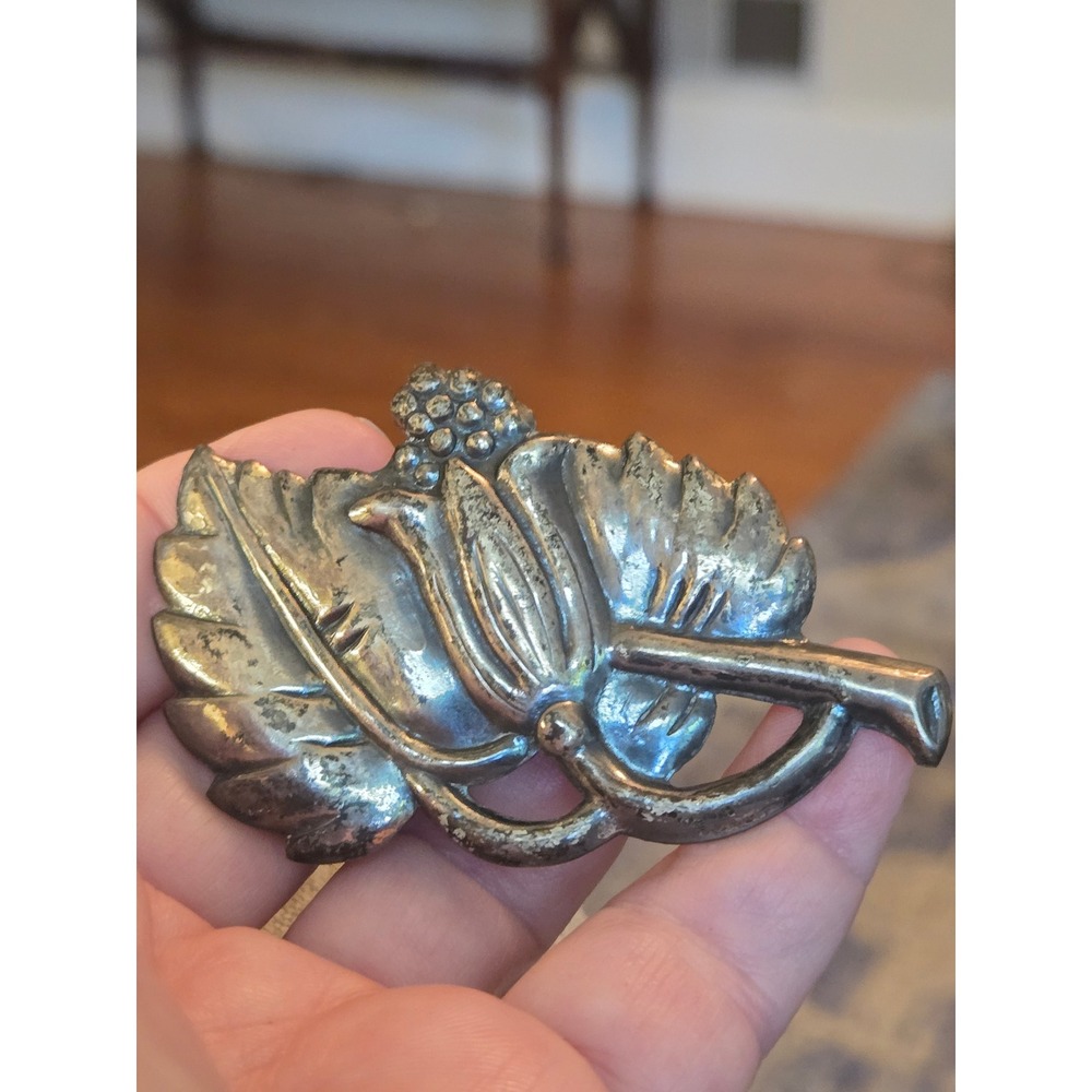 Sterling Silver 1940s Brooch Floral 
Leaves Vintage